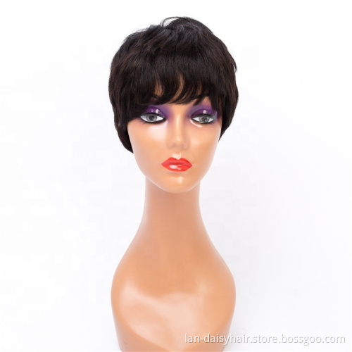 Fast Shipping Short cute Pixie Cut Wigs Straight Natural Color  For Black Women Remy Human Hair Wig